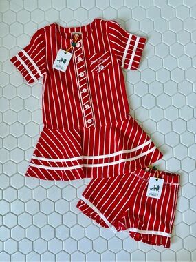 FoxTale Red Striped Girls' dress and shorties